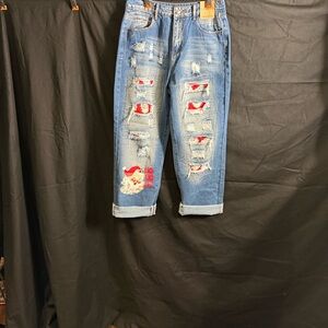 Distressed Holiday/Christmas Cropped Jeans